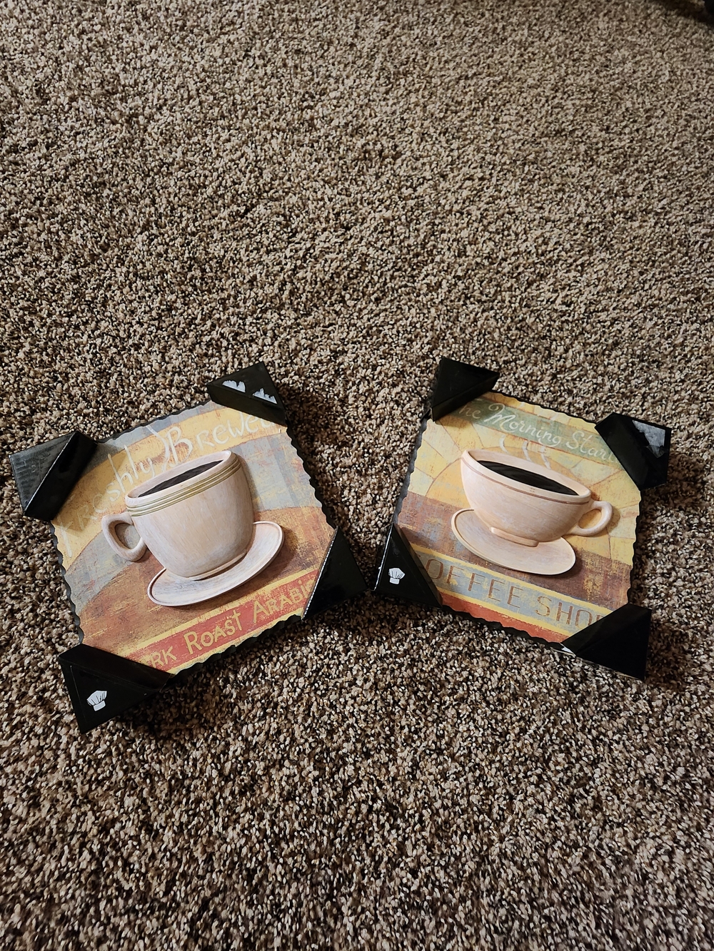 Coffee Cup Wall Art Set - 2 Plaques  Home Kitchen Decor